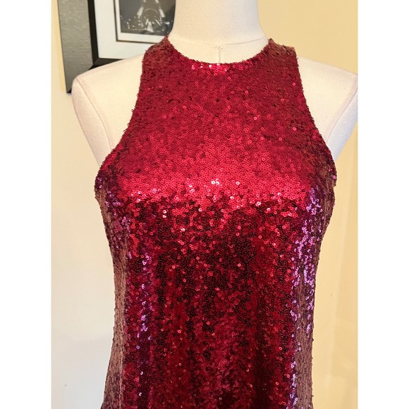 Free People Liquid Shine Sequin Mini Dress Cranberry Red Keyhole Back XS - Picture 5 of 8